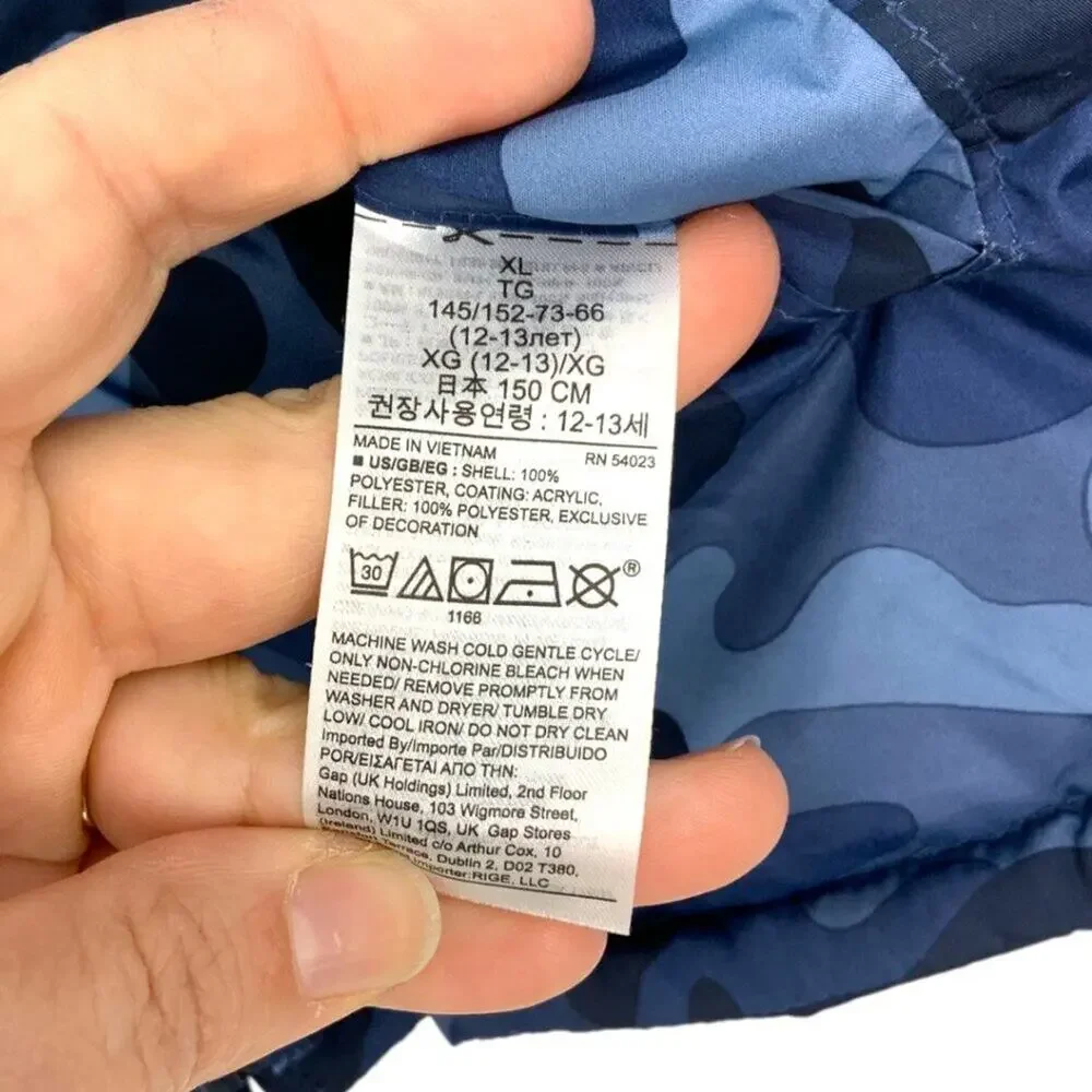 Gap Kids Reversible Navy Blue Camo Full Zip Lightweight Puffer Jacket Size XL